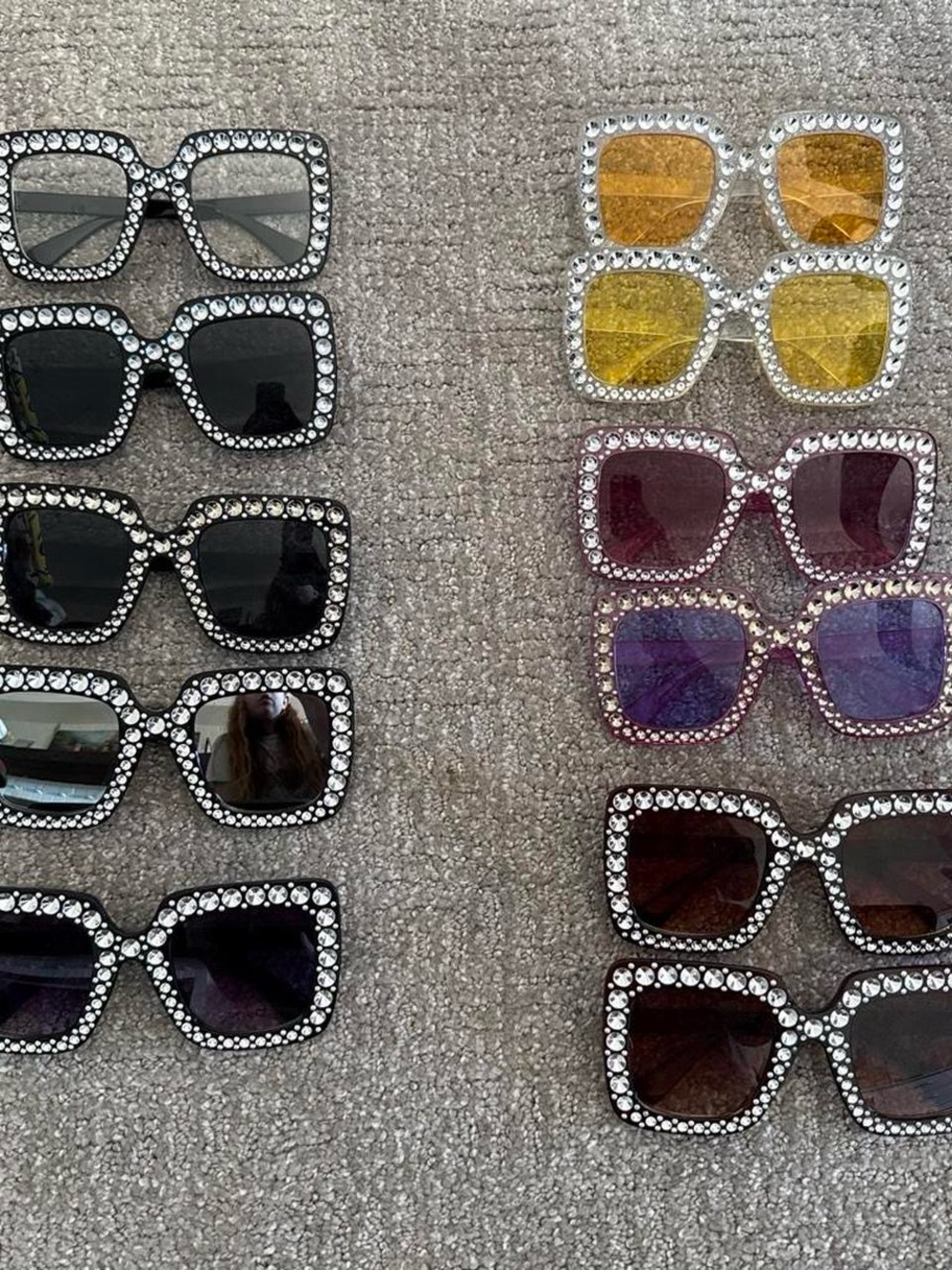 Crystal-Embellished Oversized Square Sunglasses - Assorted Lens Colors